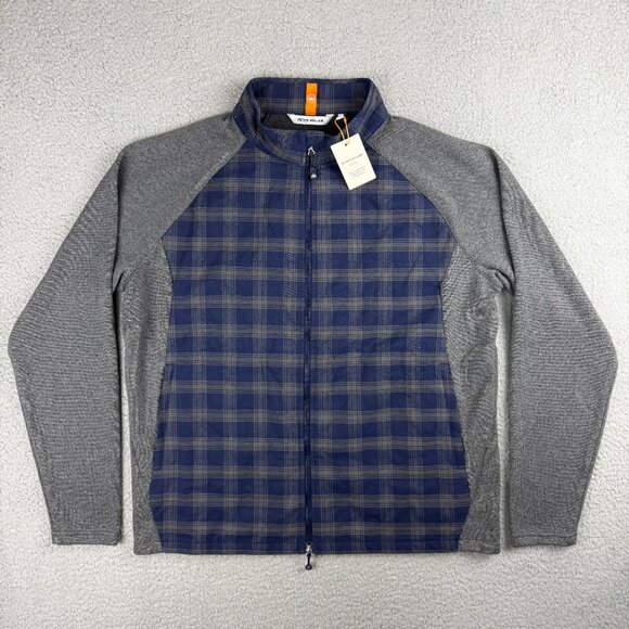 Peter Millar Jacket Men Extra Large XL Navy Blue Grey Merge Elite Flannel Hybrid